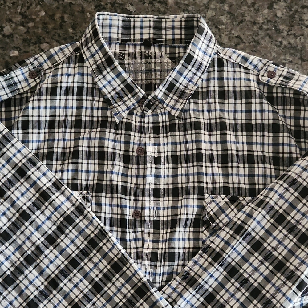 Stylish Black and White Plaid Men's Shirt